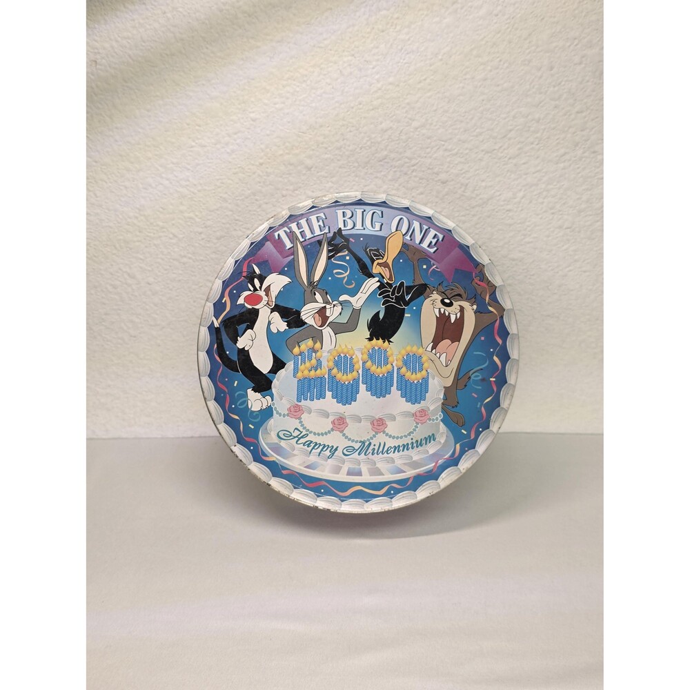 Collectible Vintage 1999 Looney Tunes Taz Empty Tin Retro blue & white Antique